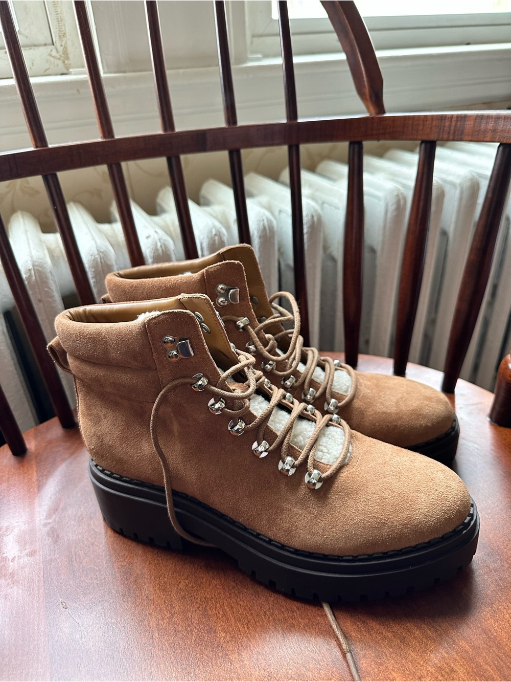 Marc Fisher Tan Suede Lug-Sole Lace-Up Ankle Boots